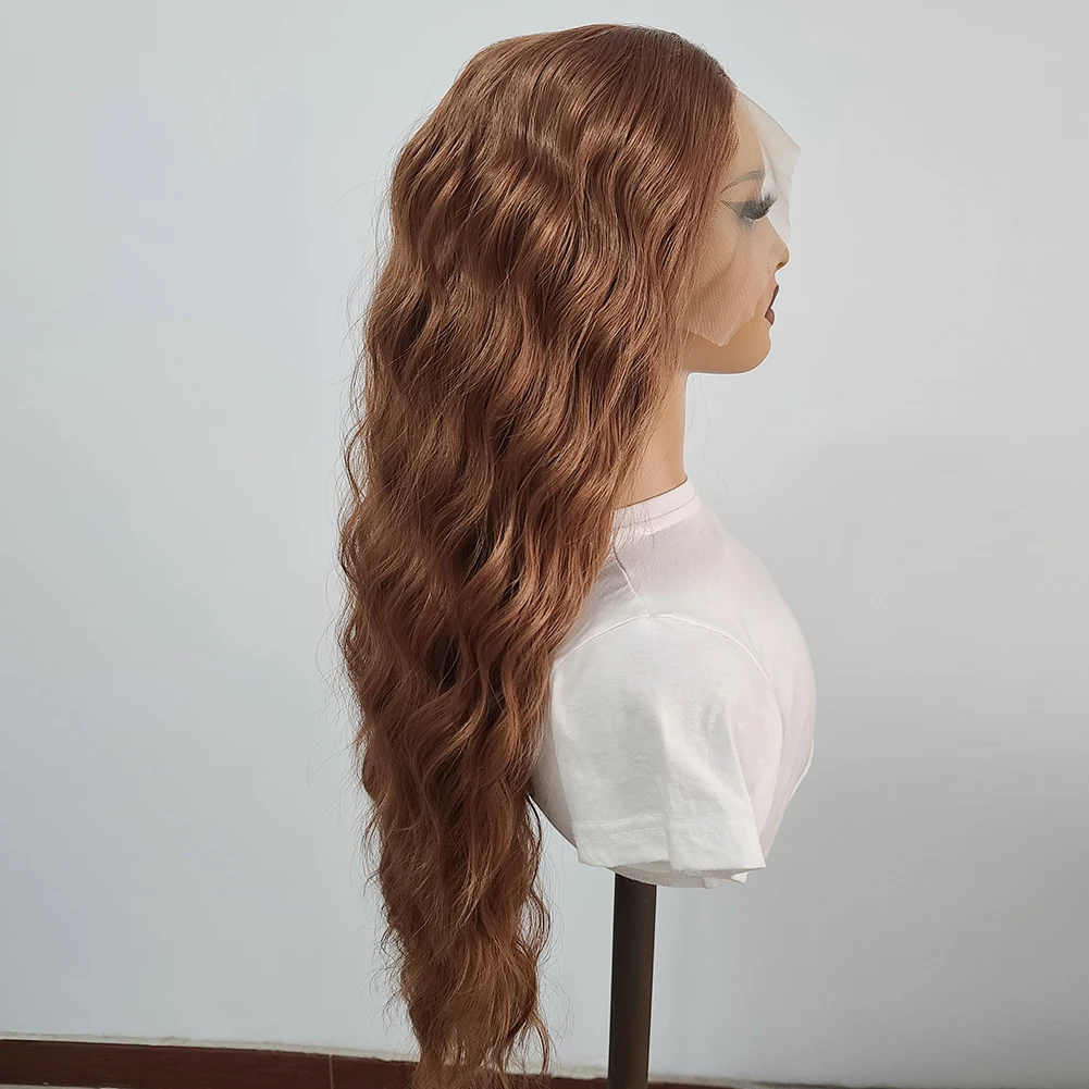 Synthetic Lace Wig Long Deep Wavy Reddish Brown Lace Frontal Wigs For Black Women Heat Resistant Cosplay Party Wigs