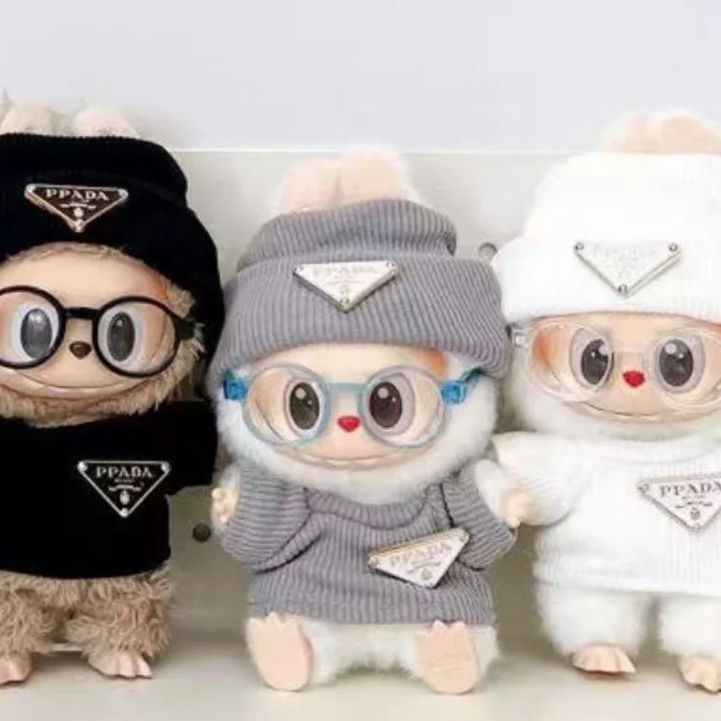 Ubranka dla lalki Labubu 15-17 cm, retro sweter z odwróconym trójkątem, naszyjnik, zestaw akcesoriów: słuchawki, okulary, buty.