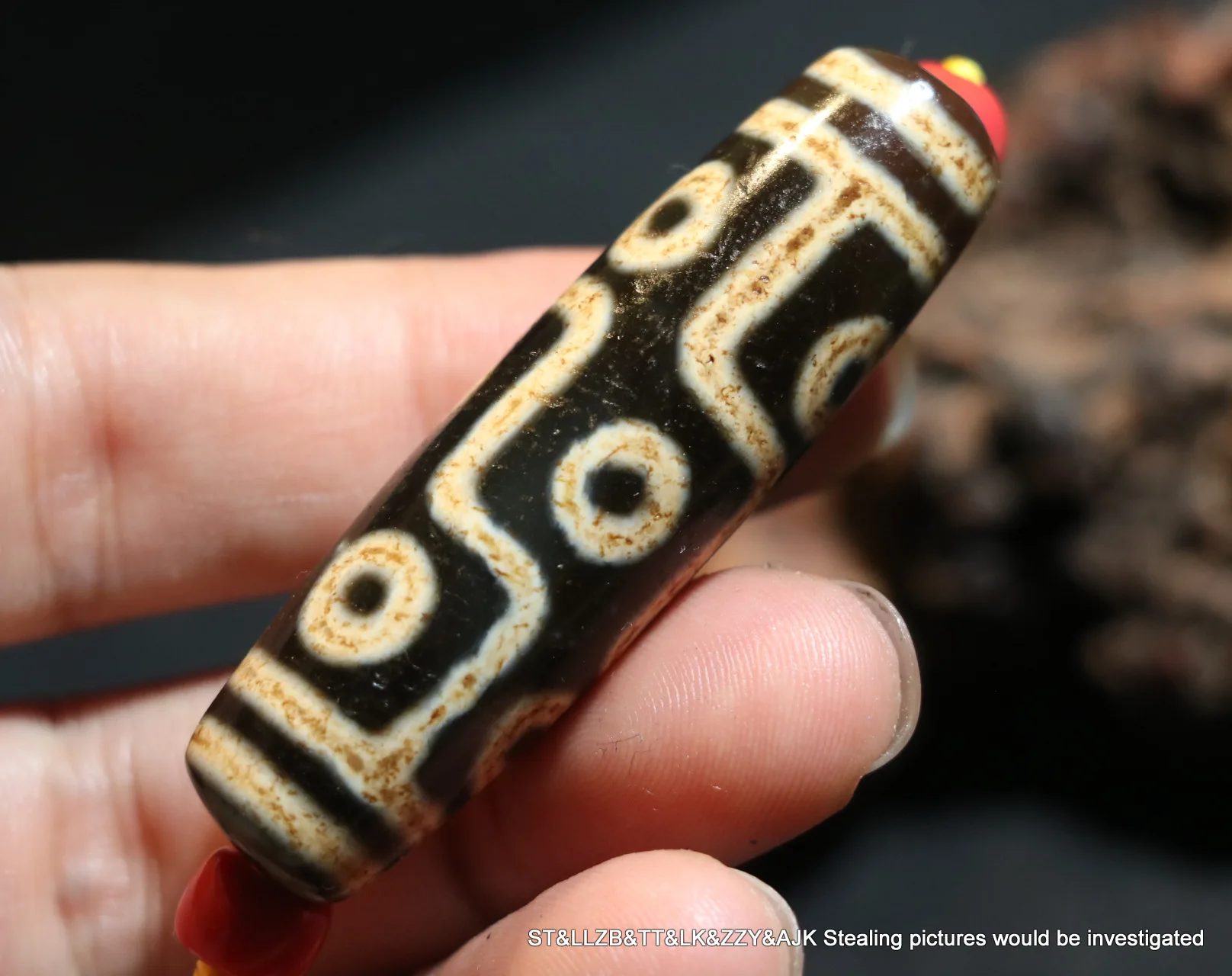 

A Magic Power Energy Tibetan Old Agate 9 Eye Kingdom Symbolize Wide Hole dZi Bead Pendant Amulet Talisman Timestown Top