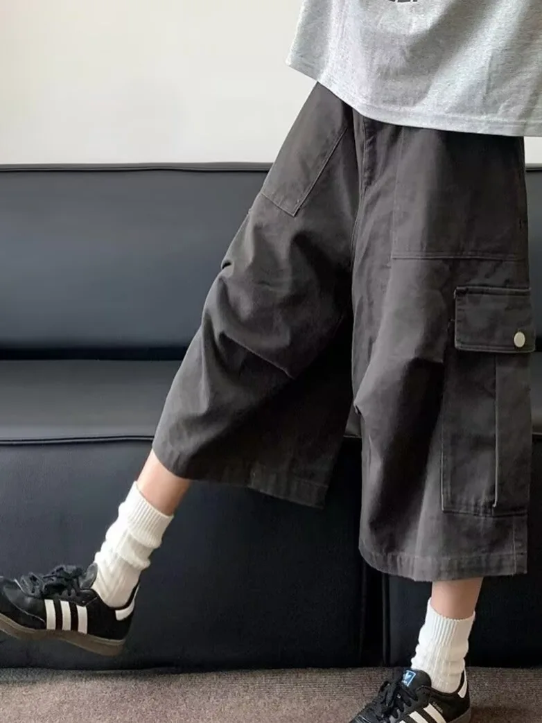 

Спецодежда в американском стиле ретро, мужские и женские летние новые уличные трендовые повседневные свободные широкие брюки на семь футов Big ket