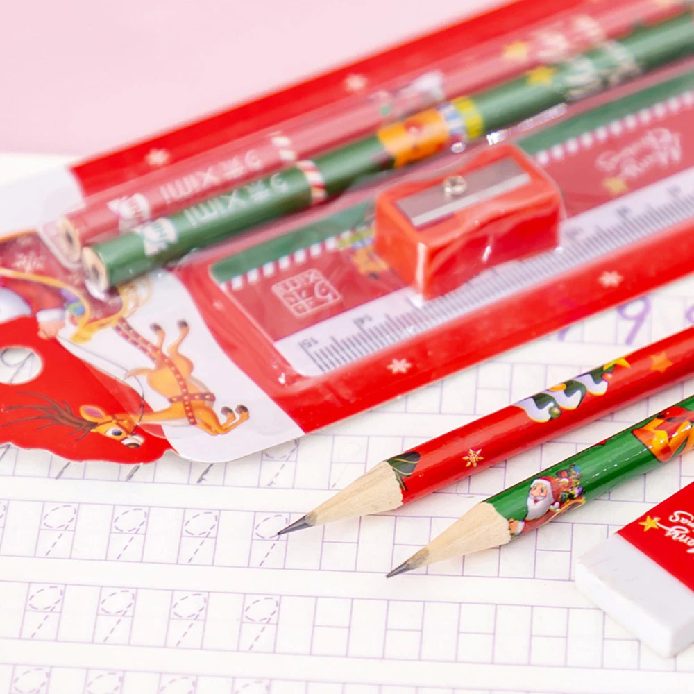 5pcs/set Cartoon Christmas Pencil Set Kids Writing Drawing Pencil Cute Gift Stationery School Supplies