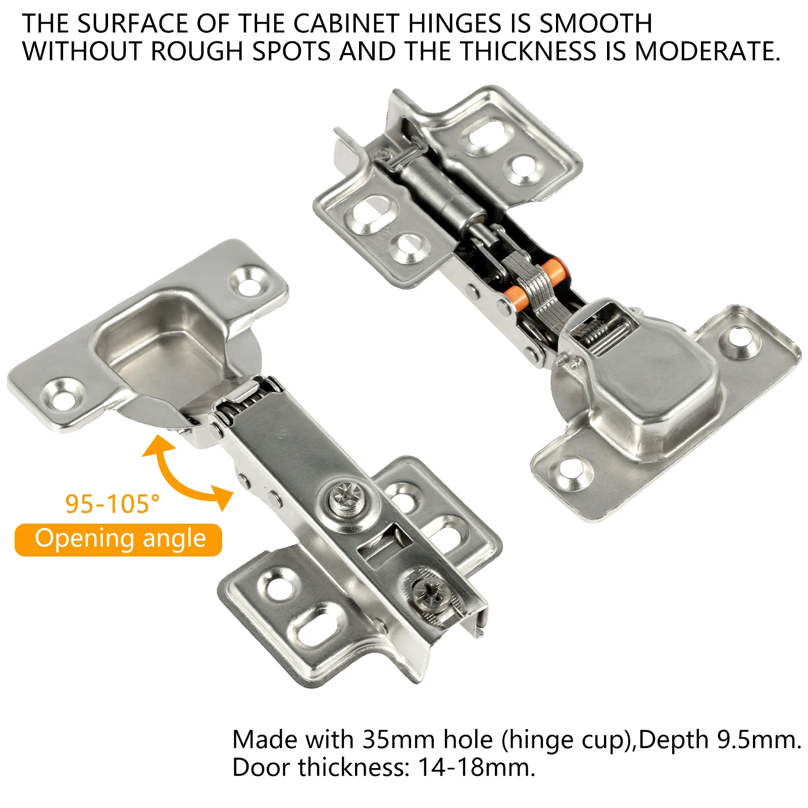 Dobradiças macias do armário de fechamento para móveis de cozinha, porta do armário, sobreposição completa, dobradiças ocultas mudas, 95 °-105, 10 pcs, 22pcs