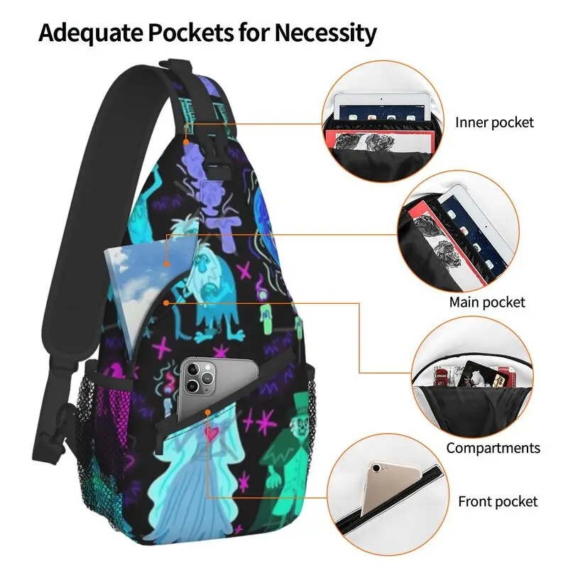 Fantasma assombrado mansão sling crossbody mochila men personalizado halloween peito bolsa de ombro para ciclismo acampamento daypack