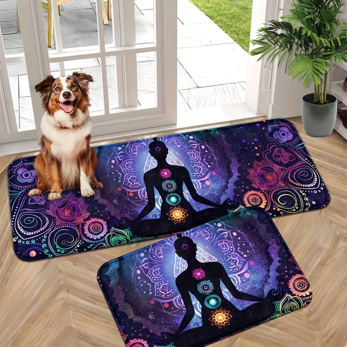 Chakra Yoga Kitchen Mat - Non-Slip Washable Runner Rug, 7 Chakra Meditation Print Carpet & Floor Mat for Spiritual Home Decor