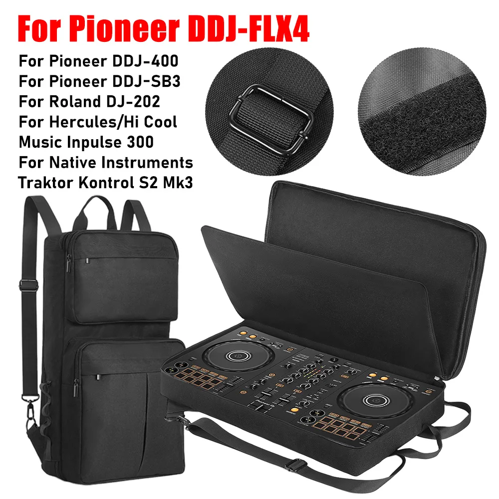 DJ Backpack for Pioneer DDJ-400 DDJ-FLX4/Roland DJ-202 DJ Mixer Case Portable Storage Bag Anti-scratch Adjustable Shoulder Strap