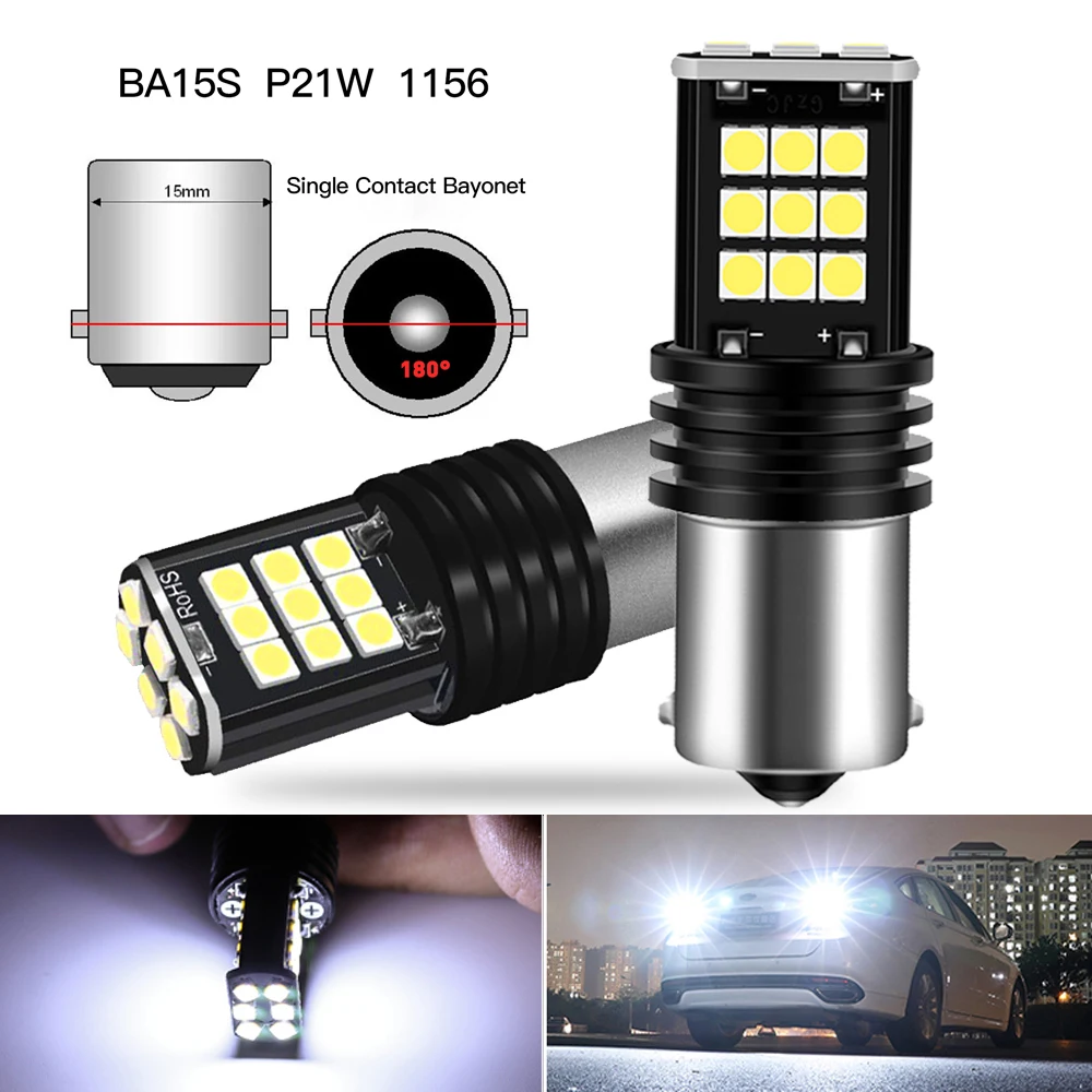 

2pcs P21W LED Canbus Reverse Light White Car Bulb Auto Backup Lamp BA15S 1156 R5W R10W 5008 7506 12V For Lotus Esprit S4 Elise