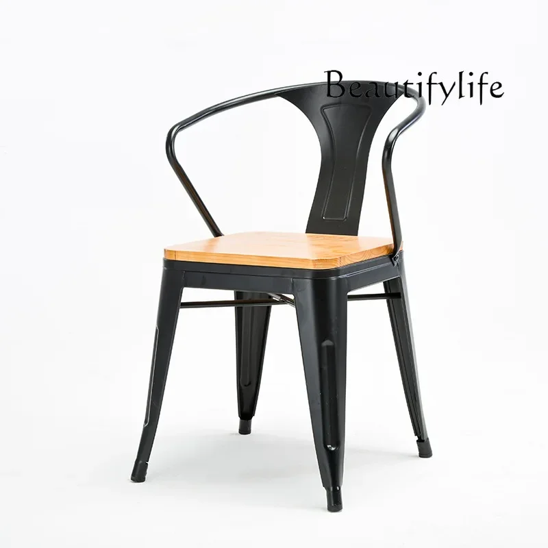 

Industrial style wrought iron solid wood dining chair leisure chair backrest designer style fashion simple high sense