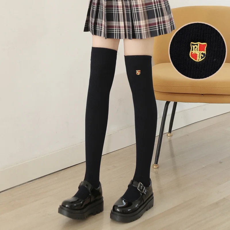 JK for Women Hold-Ups Spring and Autumn over-the-Knee Skinny Leg High Calf Uniform Cotton Socks Black Stockings