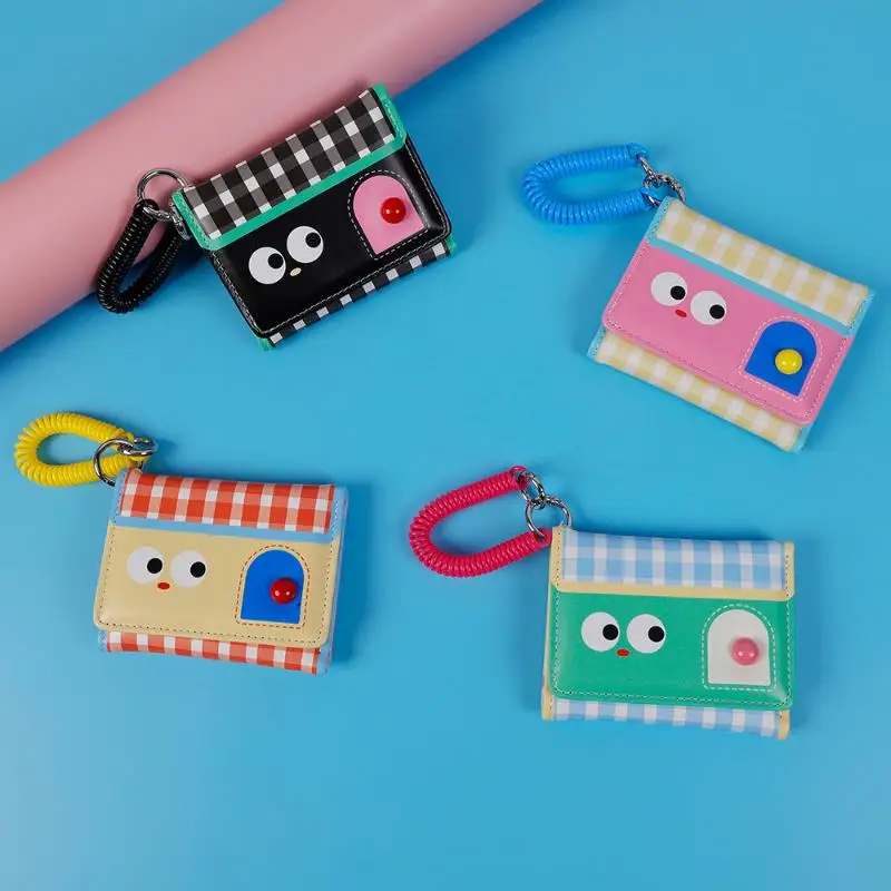 Fashion Cartoon Short Wallet Leather Dopamine Color Card Holder Spring Rope Ultra-thin Coin Pocket Women
