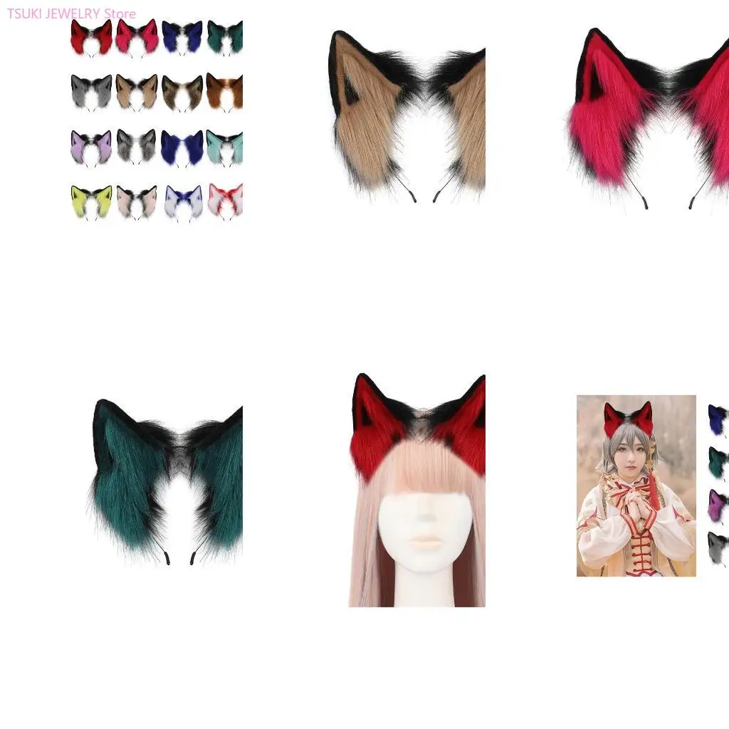 

62KE сплошной цвет пушистый плюшевый обруч для волос в виде животных повязка на голову с кошачьими ушками аксессуары для волос