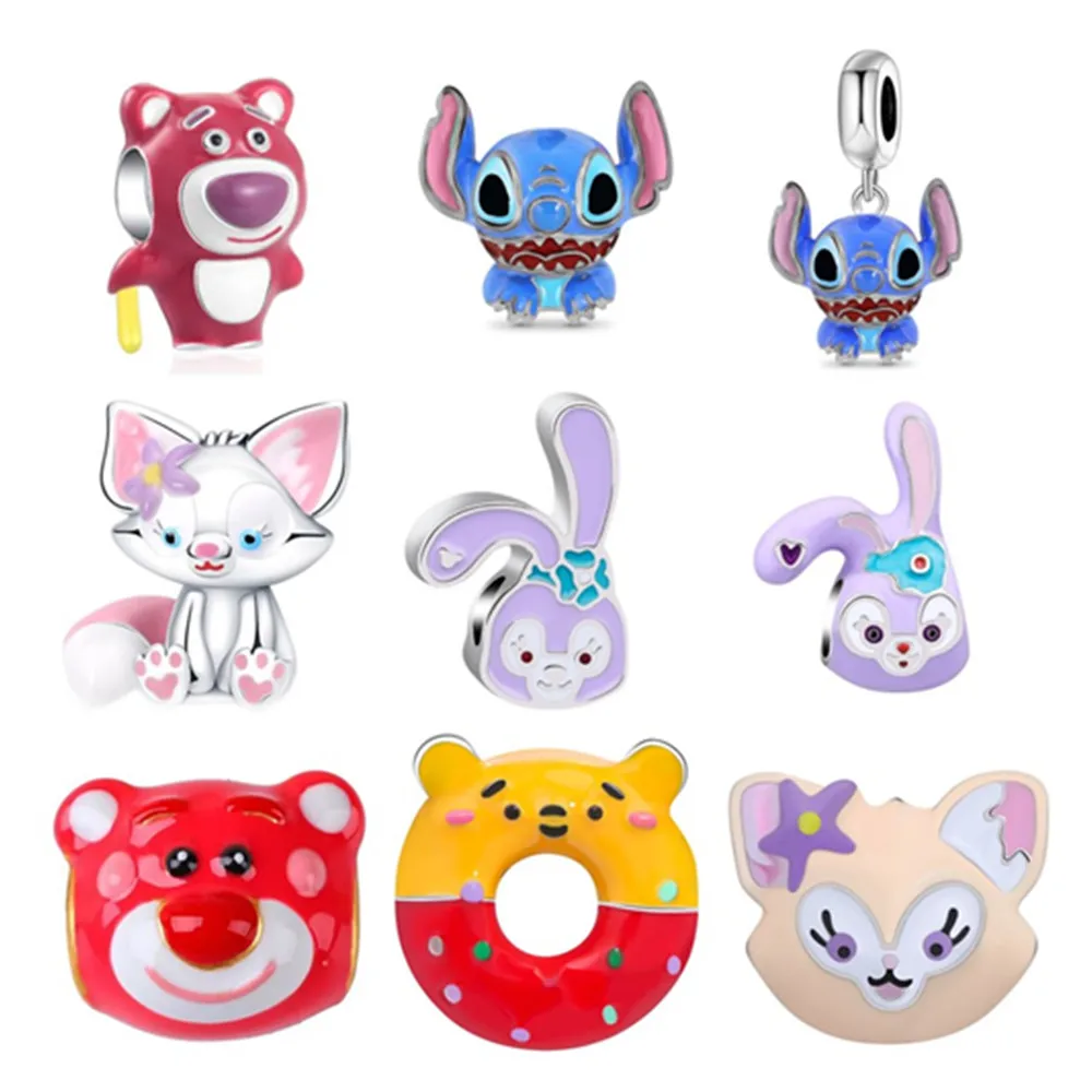 Nova moda disney morango urso charme contas adequadas para pulseiras femininas originais jóias acessórios presentes