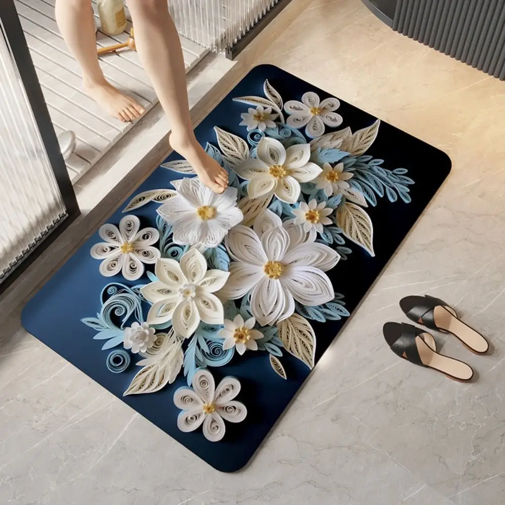 New 40x60CM Floor Mat 3D Flower Polyester Foot Pad Super Absorbent Dirt Resistant Bathroom Mats Shower Room Toilet