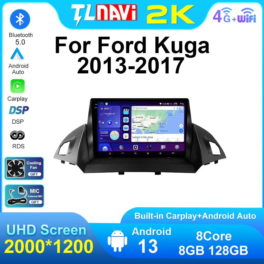 

2K Screen Android Auto Radio GPS Navigation For Kuga Escape 2013 - 2017 Stereo Multimedia Player Bluetooth Carplay AutoRadio