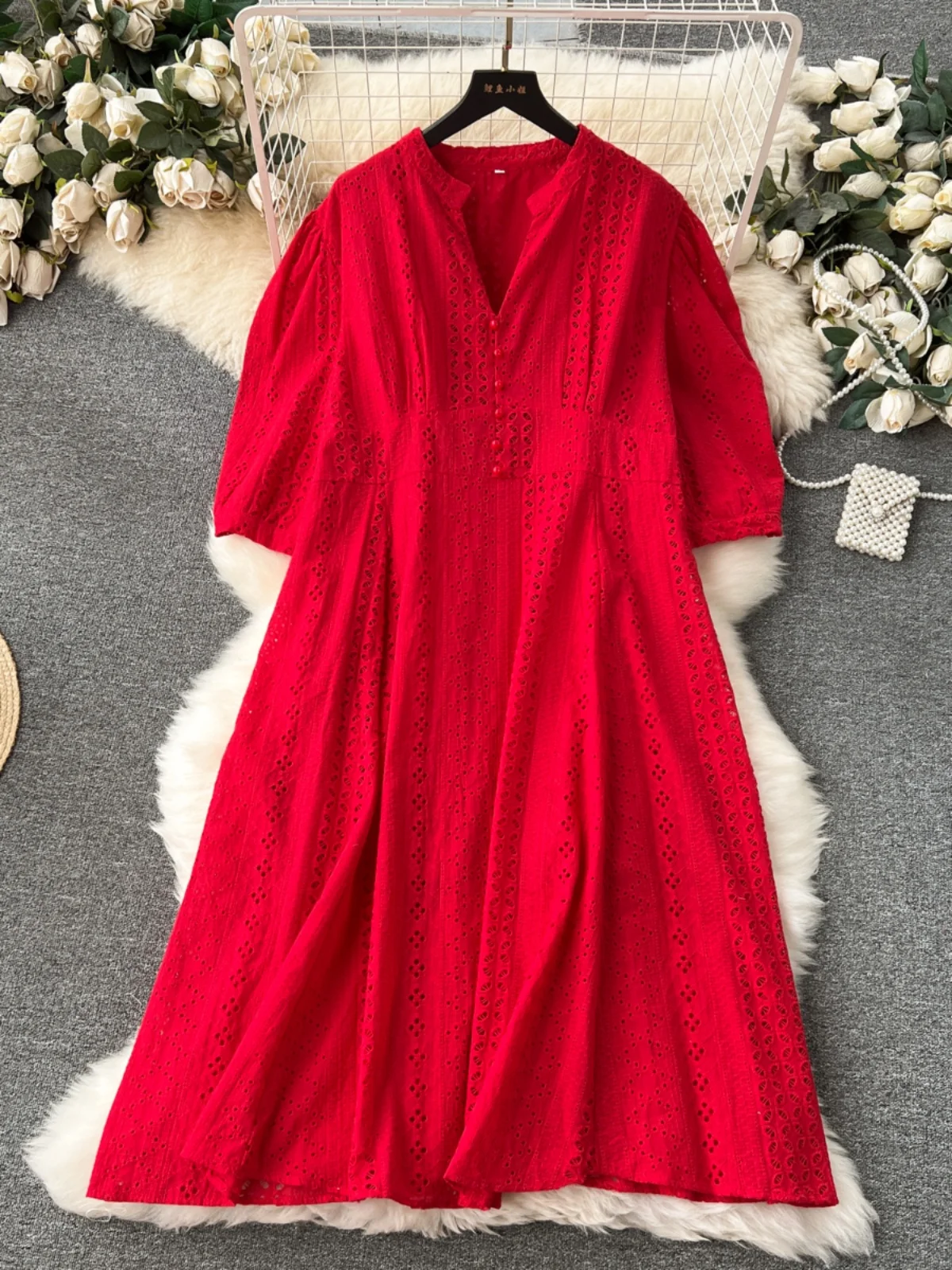 

SuperAen 2024 Bohemian Vacation Dress Spring Heavy Industry Embroidered Hollow Loose Style Long Dress