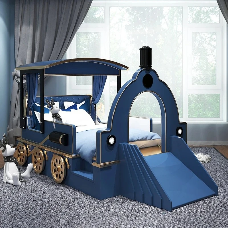 Wonderful childhood creative children's bed solid wood theme hotel train boy single bed