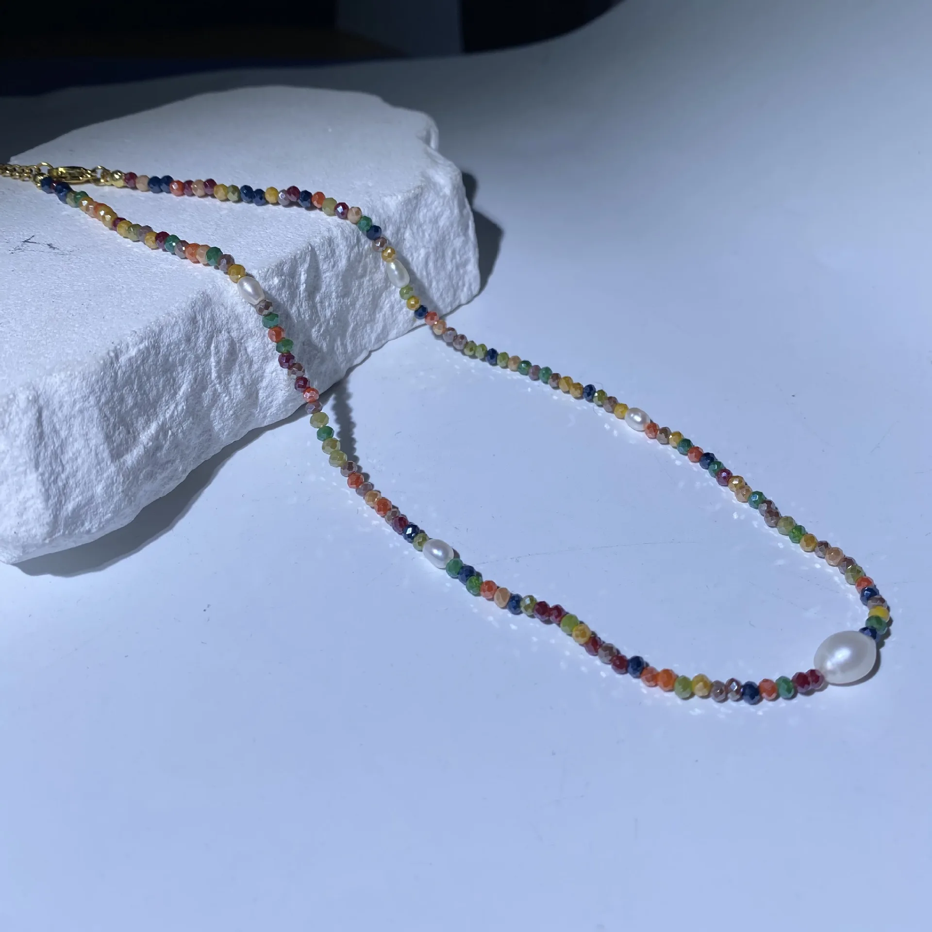 Colorful Crystal Natural Freshwater Pearl Necklace Fashion Choker Women Beads Chain Necklaces Jewelry Charm Trendy Gifts image 2