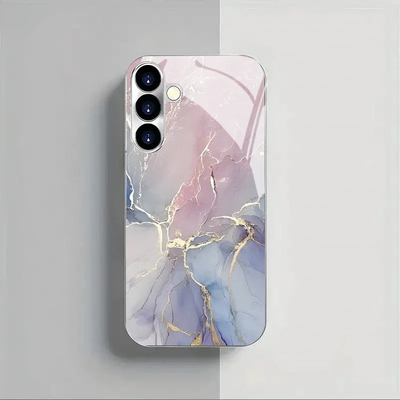 Purple gold marble patterned silver plated glass phone case  for Samsung Galaxy S24/S24 Ultra/S25 /S25 Ultra/S26/S26 Ultra