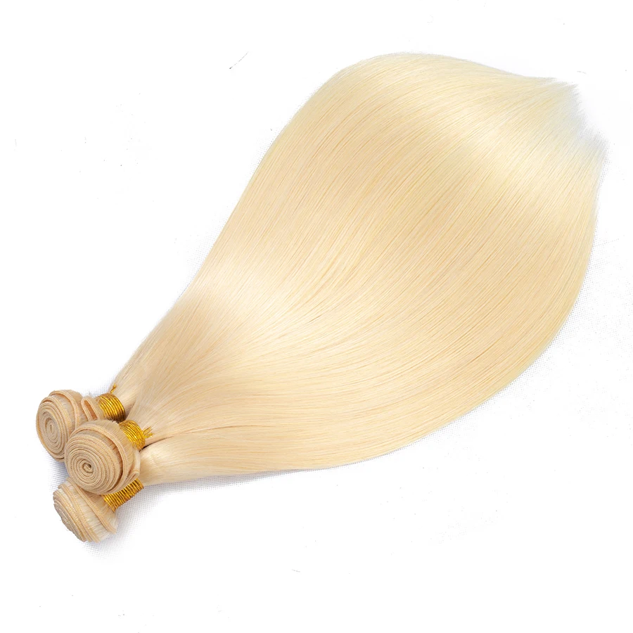 Bundles brésiliens de cheveux humains raides de couleur blonde pour femmes, tissage de trame, cheveux bruts, 28 po, 30 po, 32 po, 613