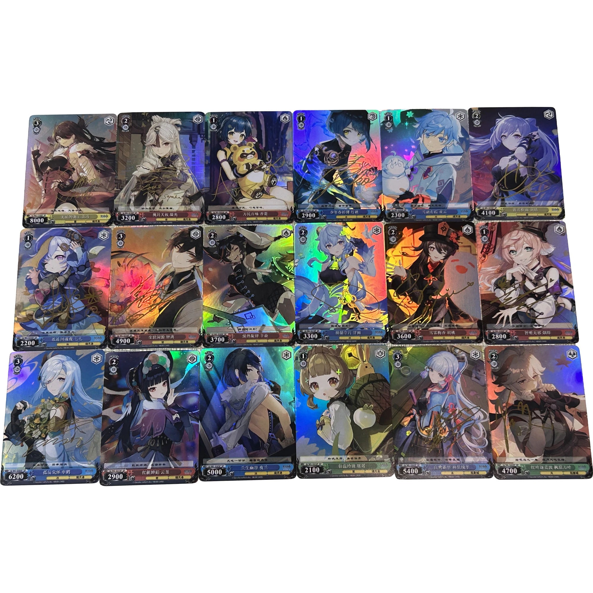 

18Pcs/set Genshin Beelzebul Ganyu Keqing Yae Miko Hu Tao Color Flash Card ACG Classic Game Anime Collection Card Diy Toy Gift