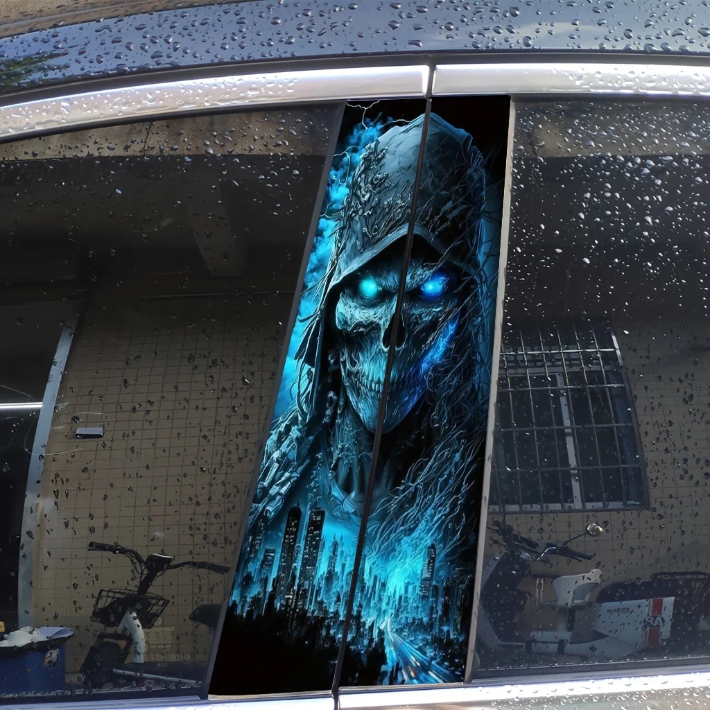 Pegatina para coche con tema de mago y cráneo de 2 piezas: tema Holloway, efecto mate, fácil de pegar en los pilares del lado izquierdo y derecho