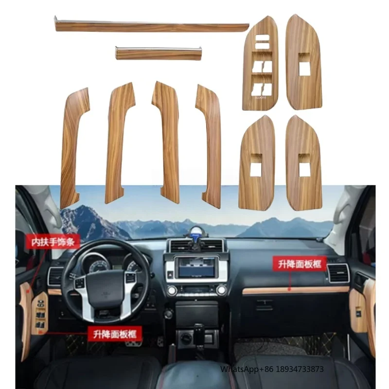 YBJ Car Accessories Interior Wooden Trim 10pcs Mahogany Peach Wood Window Switch Button Trim for 2018-2021 Prado LC150 Panel Kit