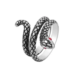 Punk Rock Titanium Steel Red Black Stone Eyes Snake Rings for Men Jewelry Size 7-12
