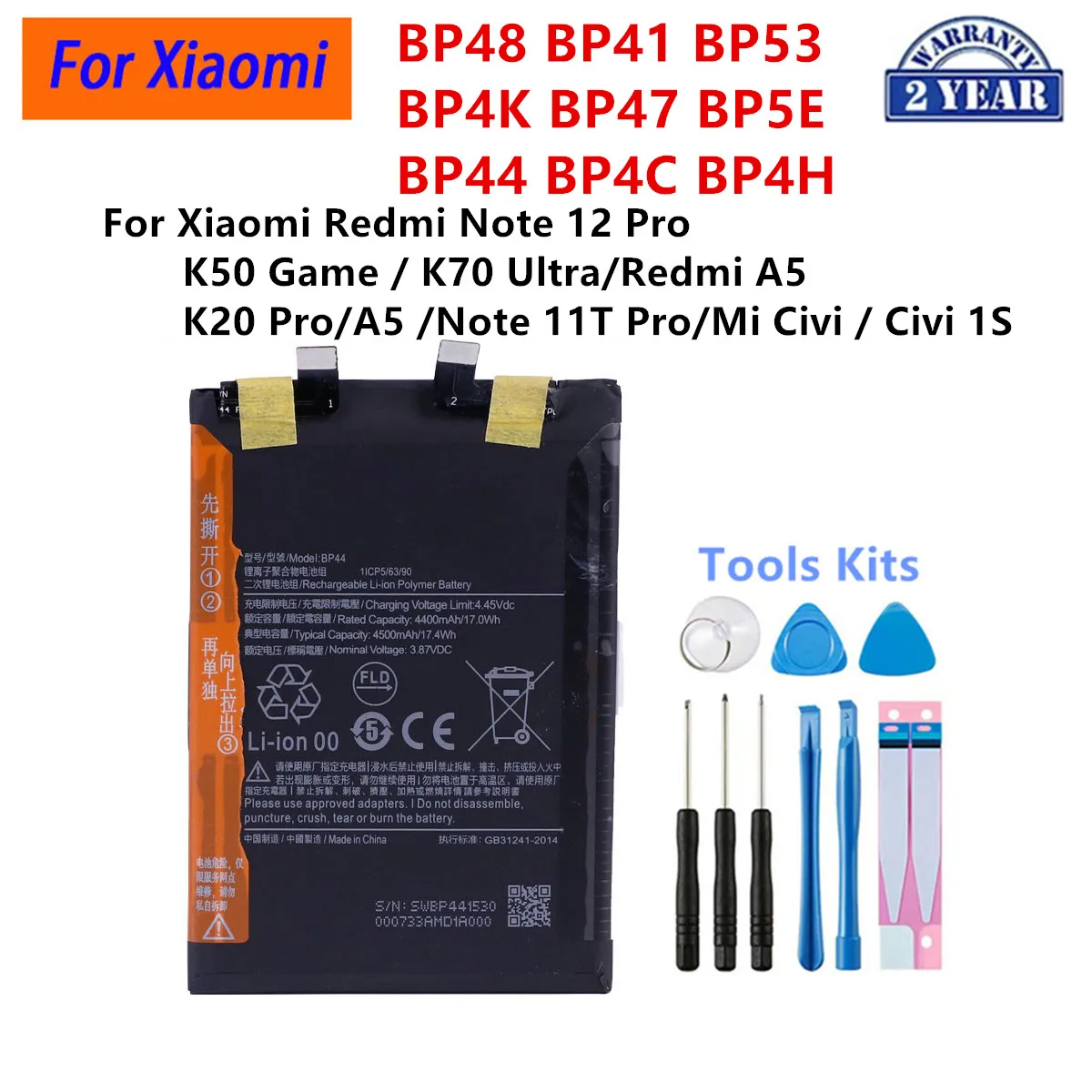 

BP48 BP41 BP53 BP4K BP47 BP5E BP44 BP4C BP4H Battery For Xiaomi Redmi Note 11T 12 Pro /K50 /K20 Pro/A5 /K70 Ultra Batteries