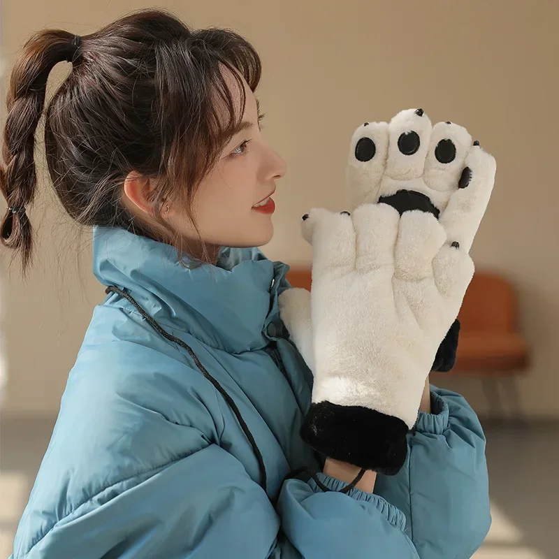 Cute Plush Thick Bear Paw Warm Gloves Claw Paw Plush Mittens Women JK Gloves Winter Outdoor Cosplay Gloves Couple Accessories