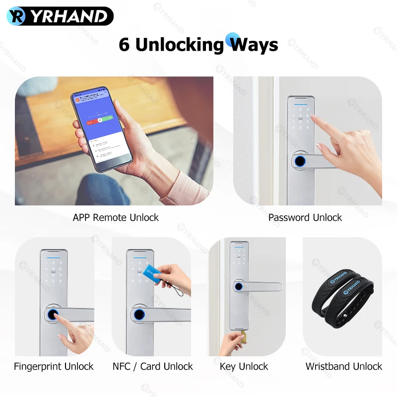 Imagem -03 - Yrhand K7s Prata Digital Biométrico Fechadura de Impressão Digital Tuya Smart Door Lock App Remoto Impermeável Wi-fi Novo