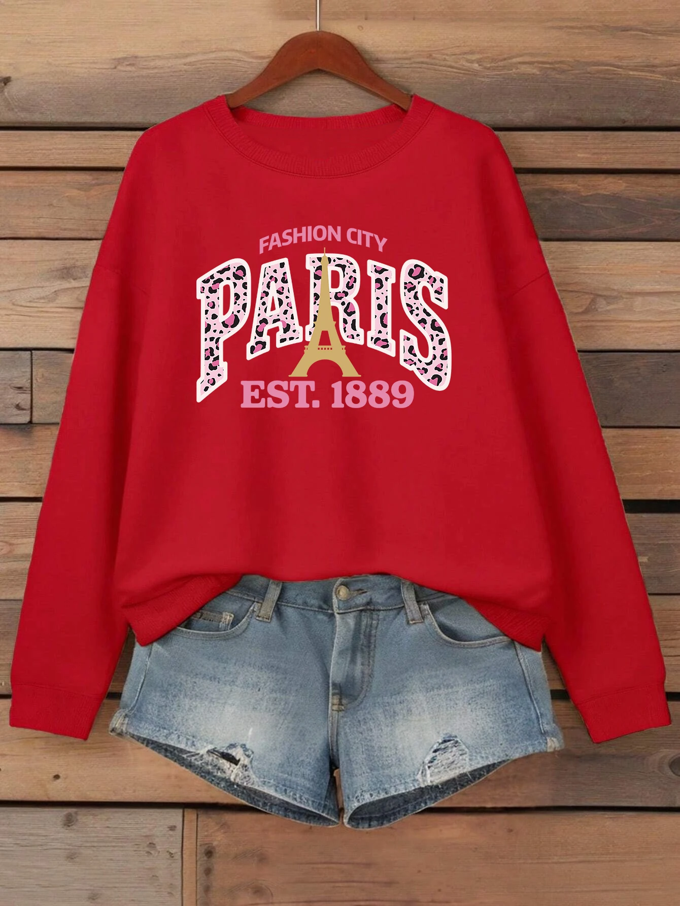 الوردي ليوبارد طباعة باريس 1889 نمط امرأة البلوفرات الخريف Crewneck البلوز ملابس فضفاضة غير رسمية الصوف الهيب هوب رياضية #5