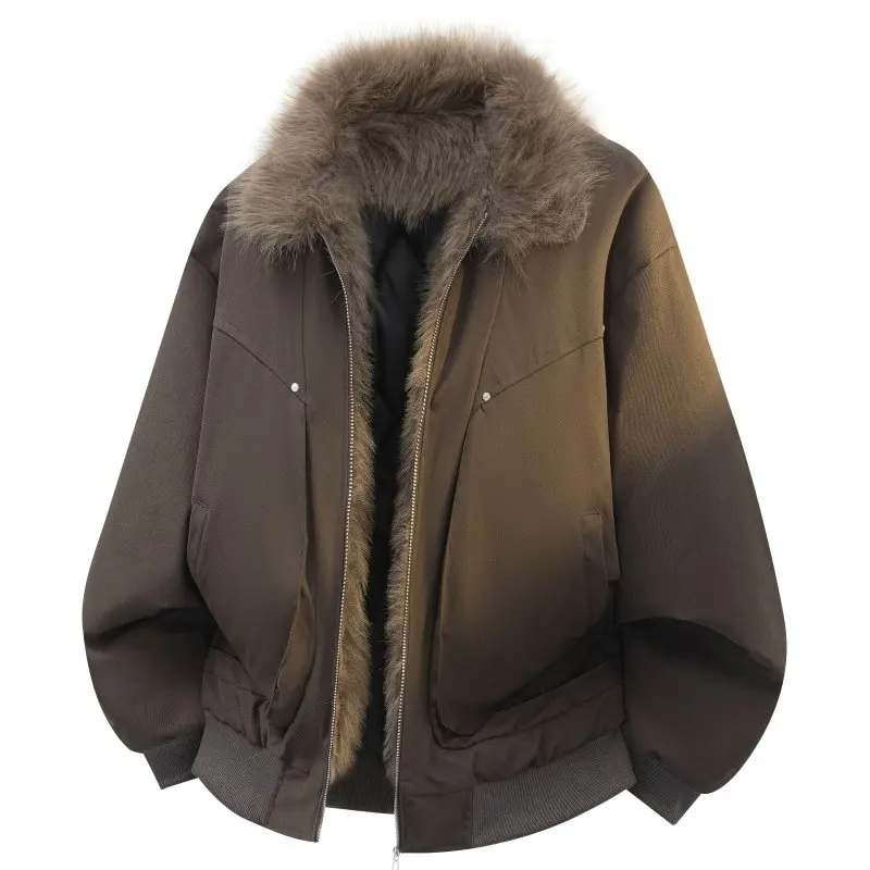 

Зимняя куртка Thiened для мужчин с меховым воротником, теплая, однотонная, защита от холода, новинка 2025 года, повседневная, свободного кроя, из полиэфирного волокна