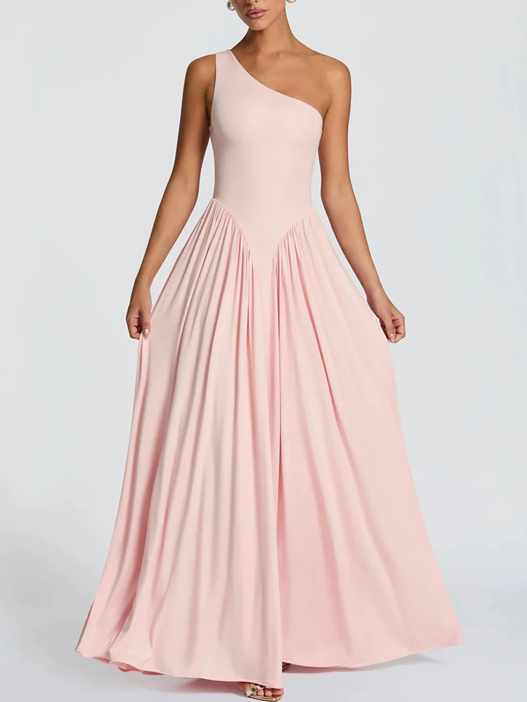Single Shoulder Backless Sexy Women's Long Dress Elegant Sloping Collar Sleeveless Temperament Slim Fit Party Long Dress