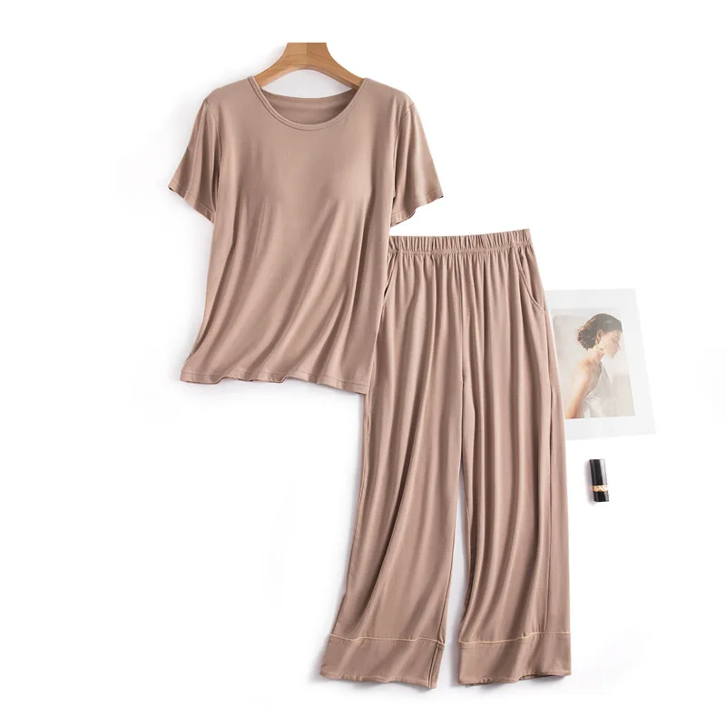 Women Short Sleeved Capris Suit Casual Summer Cotton Pajamas Female Nightwear Sleeping Pijamas Set Pyjama Pour Femme Home Wear