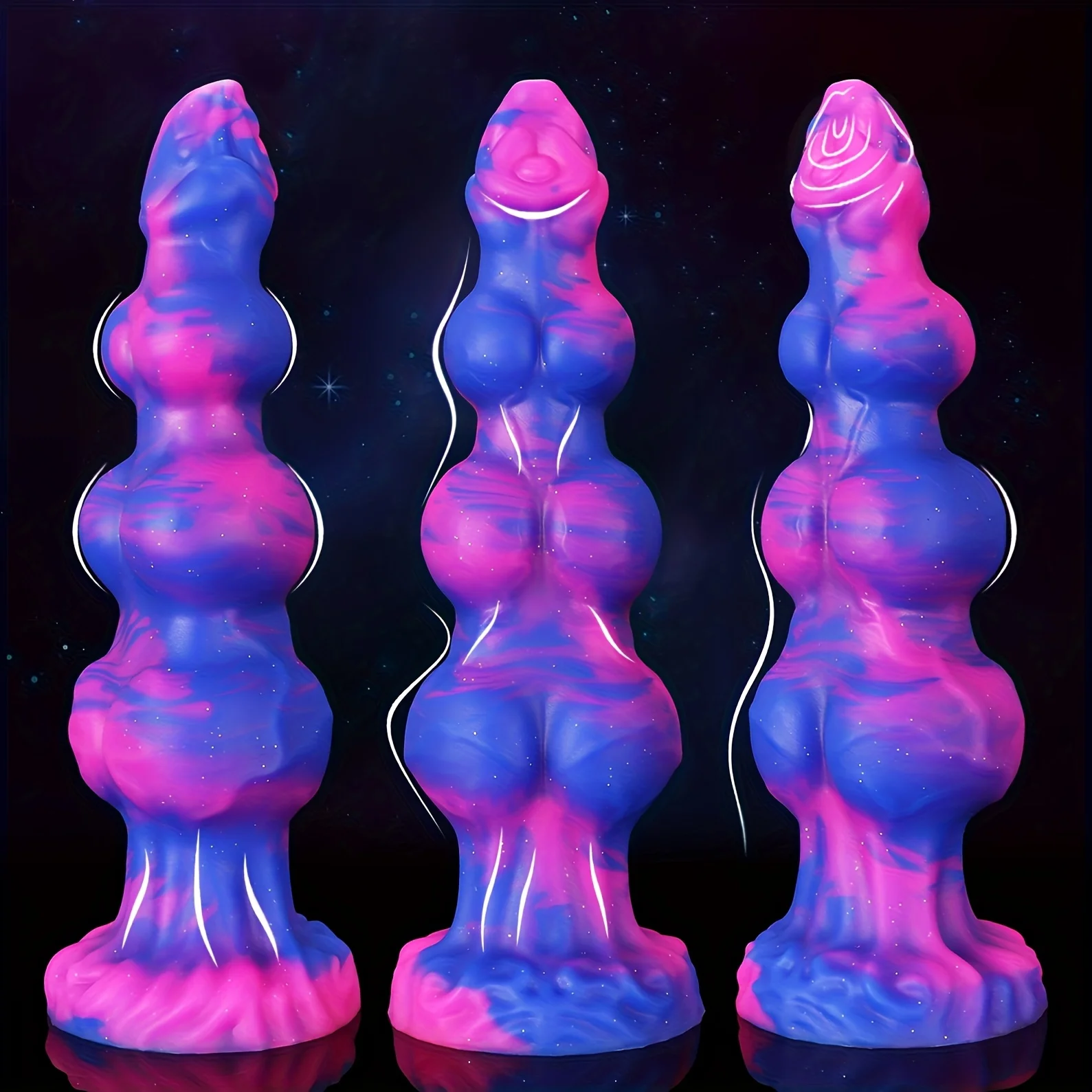 Consolador monstruo cielo estrellado fantasía consolador de 3 nudos, consolador anal de silicona suave, consolador de punto G para cachorro con ventosa grande gay y lesbiana