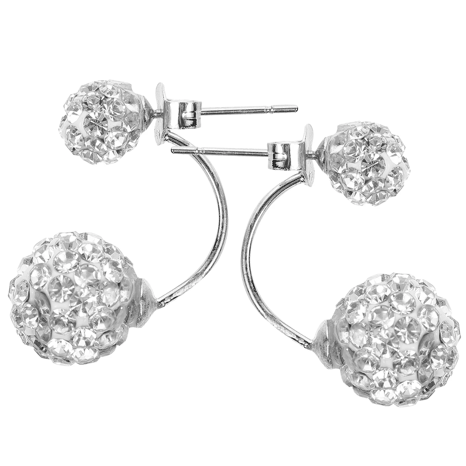 Lady Earrings Double Stud Earhook Sterling Silver Rhinestones Women Jewelry