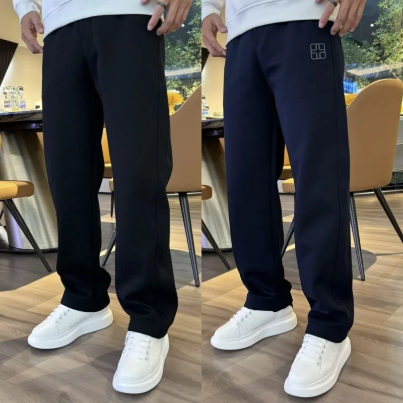 

Мужские повседневные брюки прямого кроя на флисовой подкладке, новинка 2025 года, осенне-зимние, уличный стиль, универсальные, свободного кроя, молодежные, модные