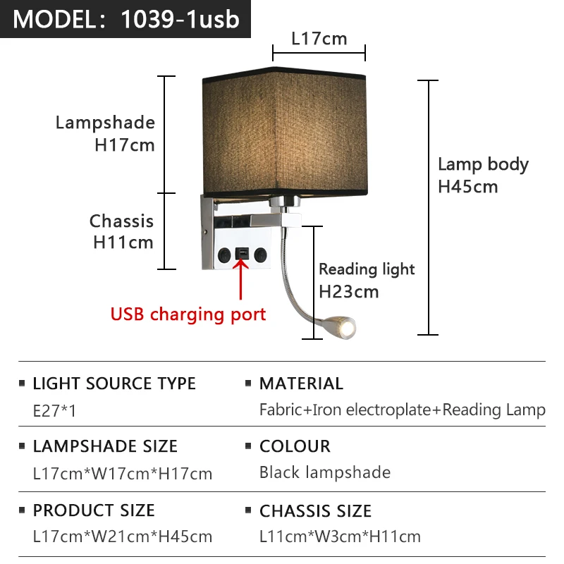 Modern LED Wall Lamp American Fabric Retro with Switch USB Interface Reading Lamp for Living Room Hotel Bedroom Bedside Lamp image 3