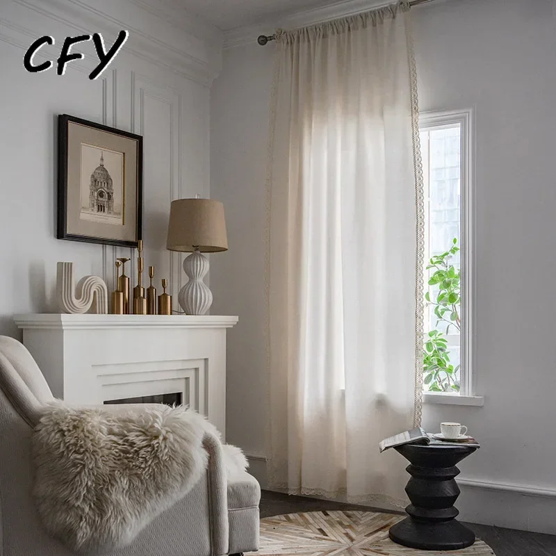 

Cotton Linen Japanese White Curtain Blackout Thick with Sun Lace Drape for The Luxury Living Room Curtains Home Decoretion