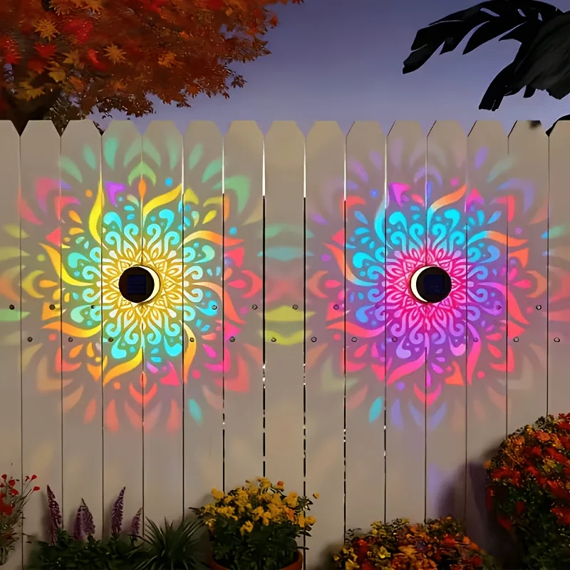 1/2/4 Packs Solar Fence Lights, with Mandala Pattern Design, Suitable for Outdoor Walls, with IPX4 Waterproof Rating. Metal Sola view 5
