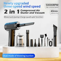 50000RPM Portable Compressed Air Duster Blower Cleaner Rechargeable Keyboard Computer Home Car Cleaning USB Charging