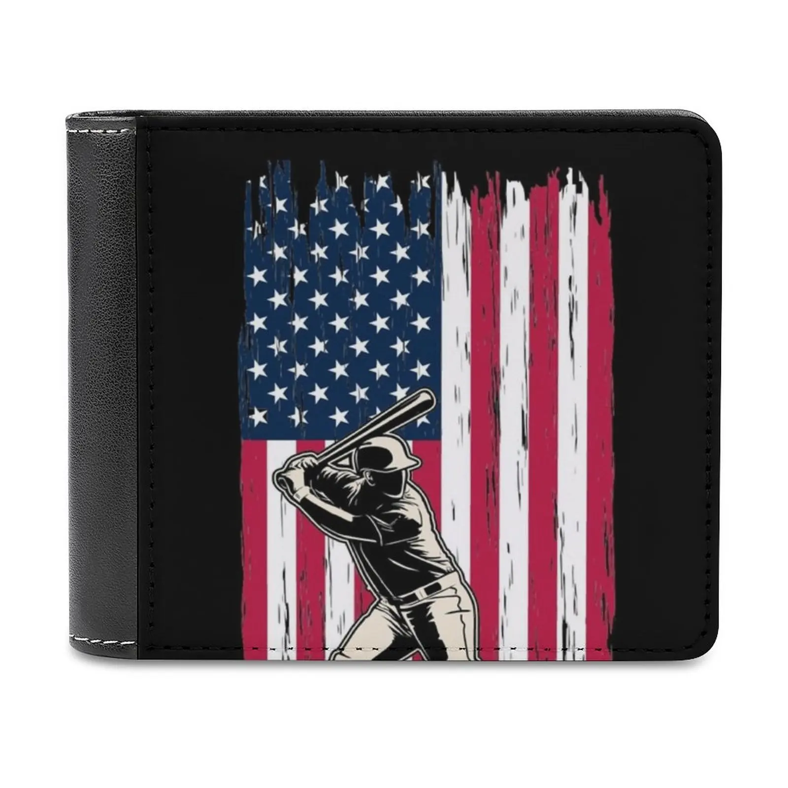 Usa Baseball Flag-Funny American Vintage Logo Men's Wallet Leather Purse Holder Credit Card Short Wallet Baseball Sports