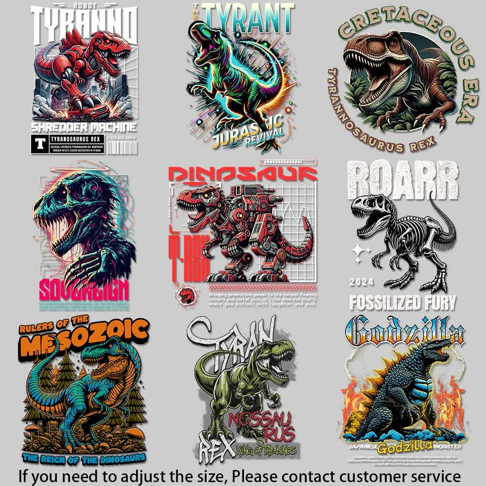 Retro - Futuristic Dinosaur Art Prehistoric Creature Graphics TransfersThermal Transfer for Clothes Detailed DY Decoration