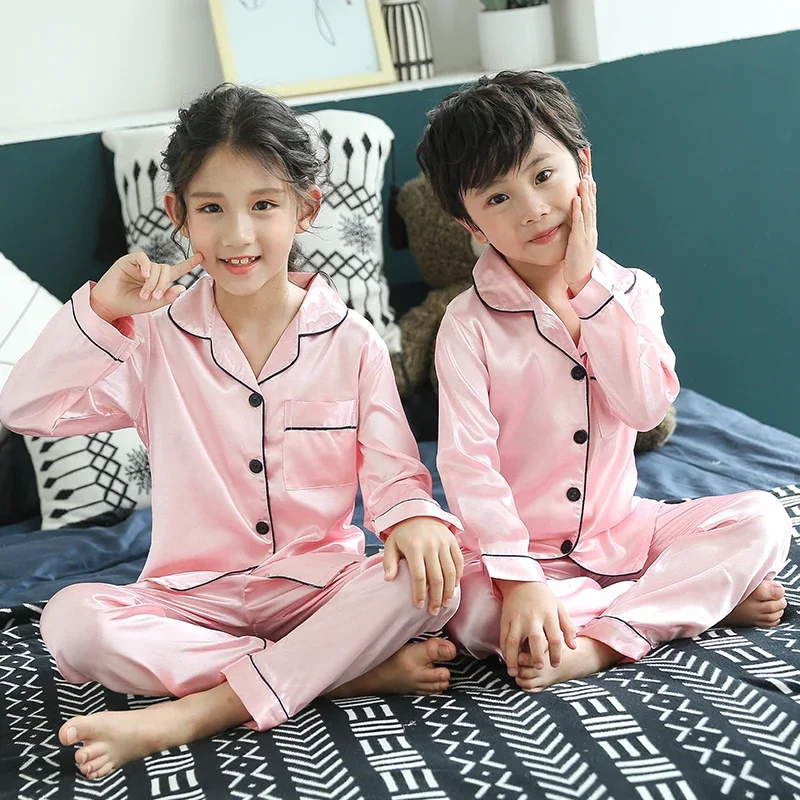 

Christmas Pajamas Baby Autumn Winter Long Sleeve Silk Sleepwear Set Solid Color Comfort Girl Boy Nightwear Clothing