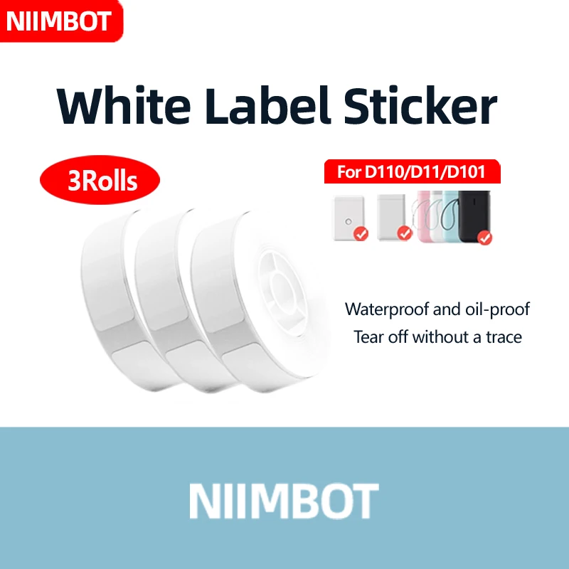 

Niimbot D11/D110/D101 Бумага для печати этикеток, чистая белая серия, водонепроницаемая и маслостойкая [3 рулона]