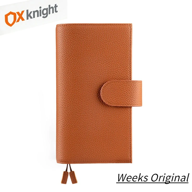 

OX KNIGHT 2026 Новая оригинальная обложка для блокнота из кожи с текстурой личи, еженедельный планировщик для Hobonichi с задним карманом, канцелярские принадлежности для дневника