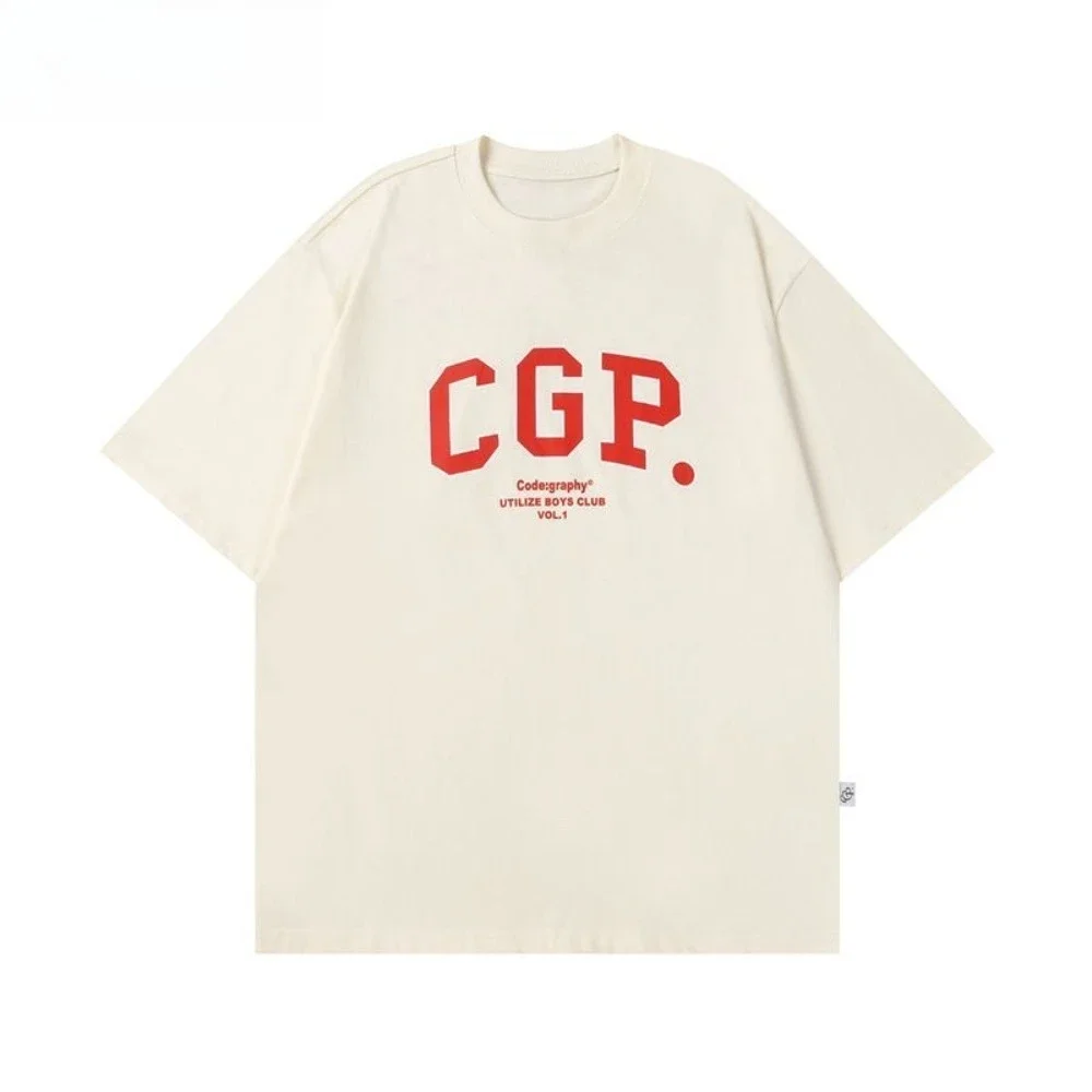 2025 Korean Tide Brand Letter Printing Short-sleeved T-shirt Loose and Comfortable Simple Korean Short-sleeved ins