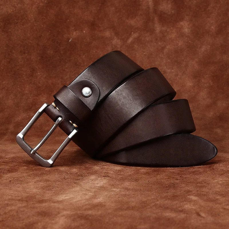 3.8cm Vintage Thick First-Layer Cowhide Leather Belt for Men, Genuine Leather Casual Versatile Stainless Steel Waist Belt