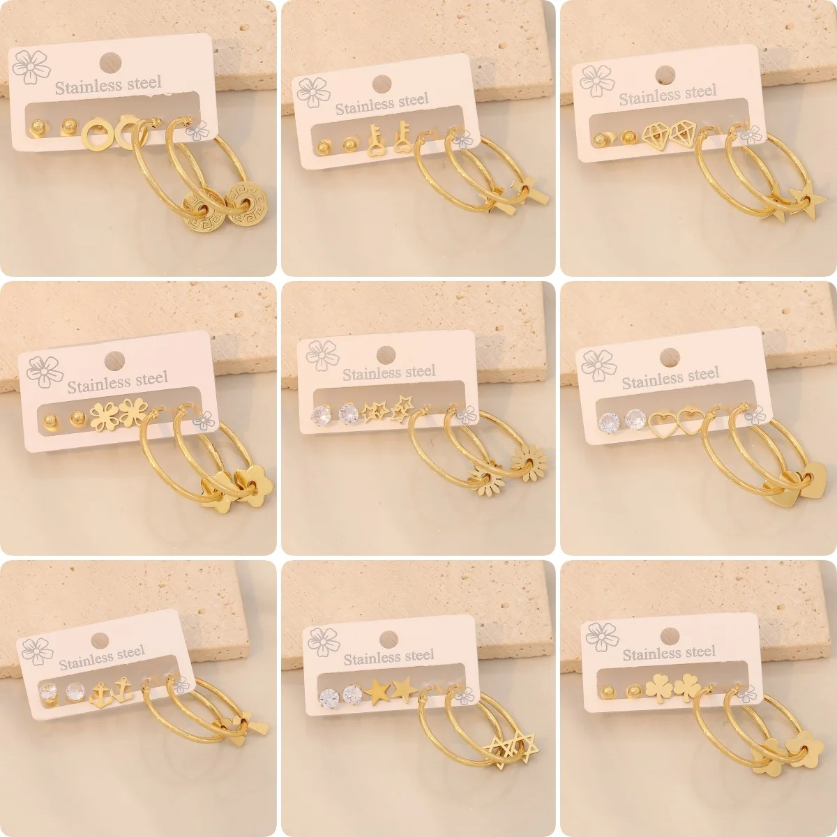 

Pedina 3 Pairs of Stainless steel Star Earrings Plated With 18K gold For Women Fashionable And Non Fading Earring Gifts