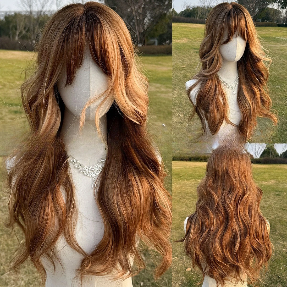 

Gentle temperament air bangs big waves Korean long curly hair natural simulation fluffy full hood
