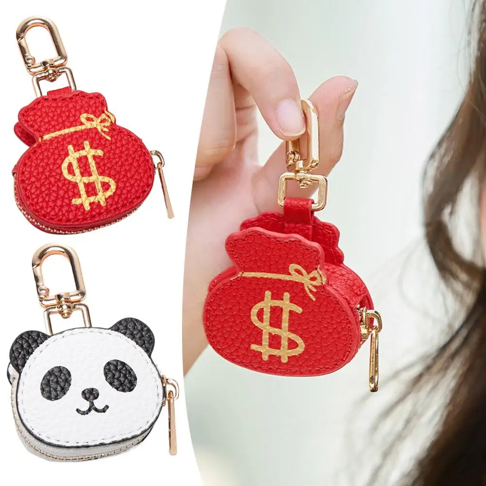 

Милый брелок-кошелек с карабином, красная сумка для денег и панда, маленькая сумка на молнии для ключей, мини-кошелек, брелок для ключей, аксессуар